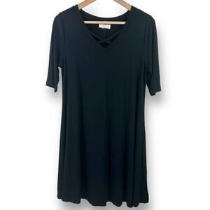 Cupio Women's Size M Criss Cross Vneck Black Dress Stretchy Casual Basic
